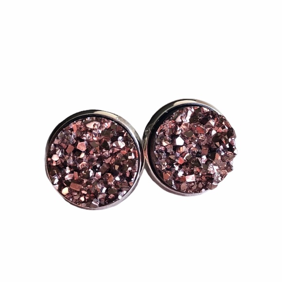 Rose Gold Chunky Druzy Silver Stud Earrings! - Picture 3 of 14